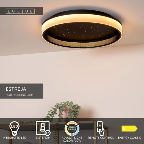 Lucide ESTREJA - Flush ceiling light - Ø 40 cm- LED 3 StepDim - CCT - 2500K/3000K - Black - USP